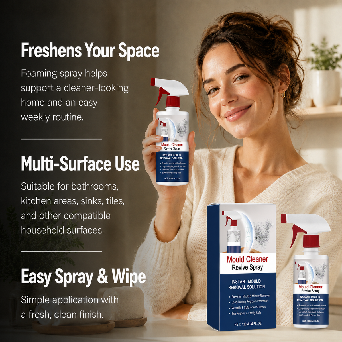 Mold and Mildew Stain Remover Spray Foaming Multi Surface Cleaner