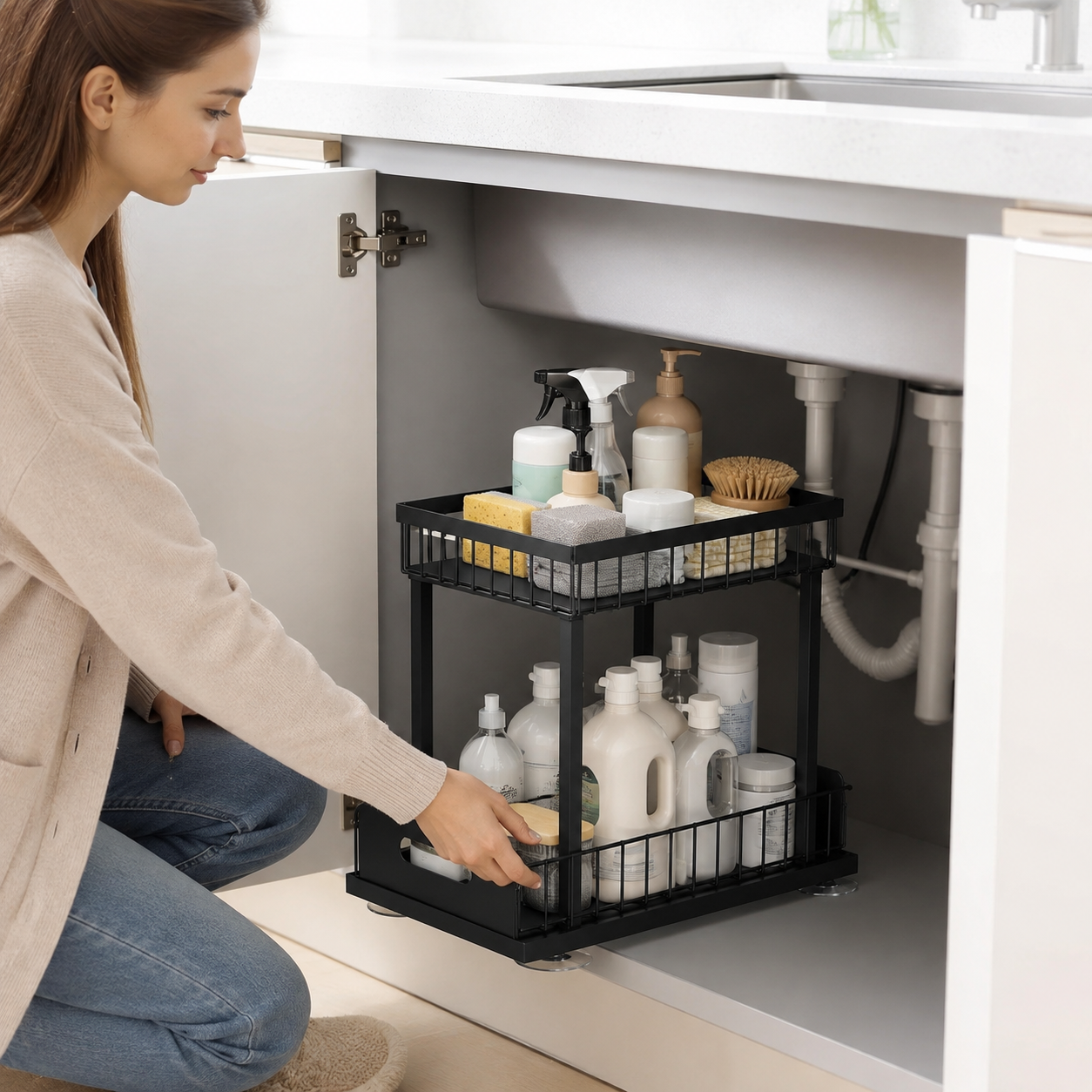 Two-Tier Pull-Out Under-Sink Storage Organizer