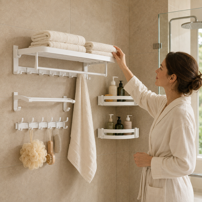 Foldable No-Drill Wall-Mounted Bathroom Towel Rack
