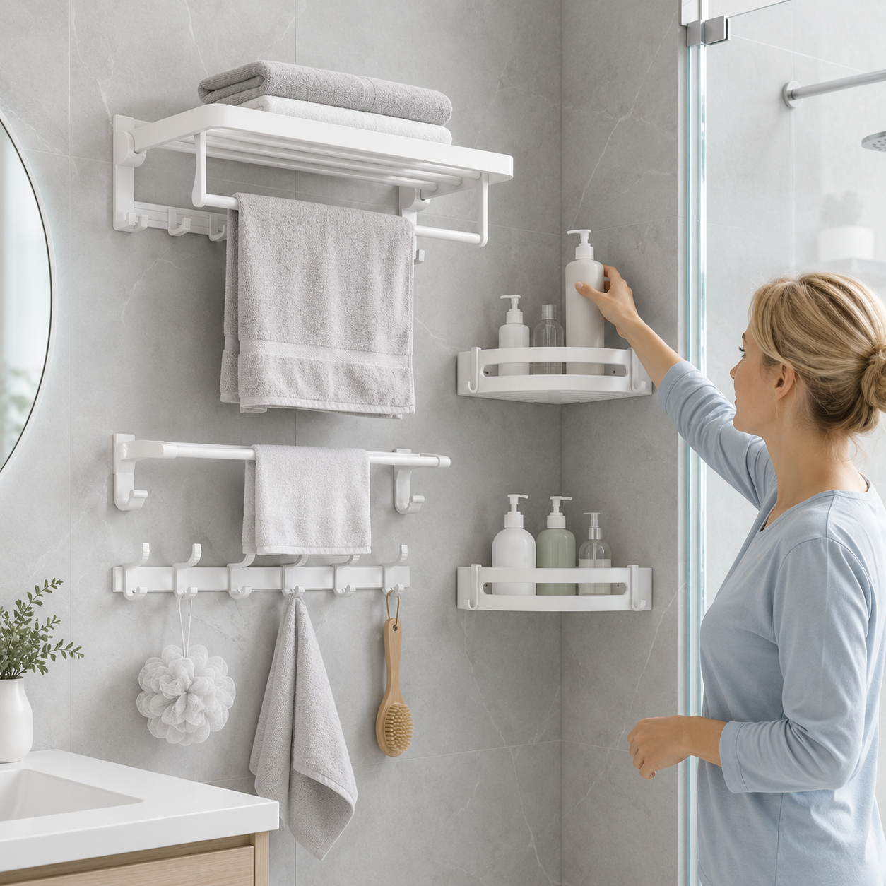 Foldable No-Drill Wall-Mounted Bathroom Towel Rack