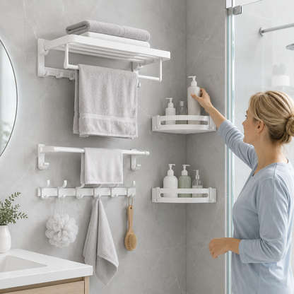 Foldable No-Drill Wall-Mounted Bathroom Towel Rack