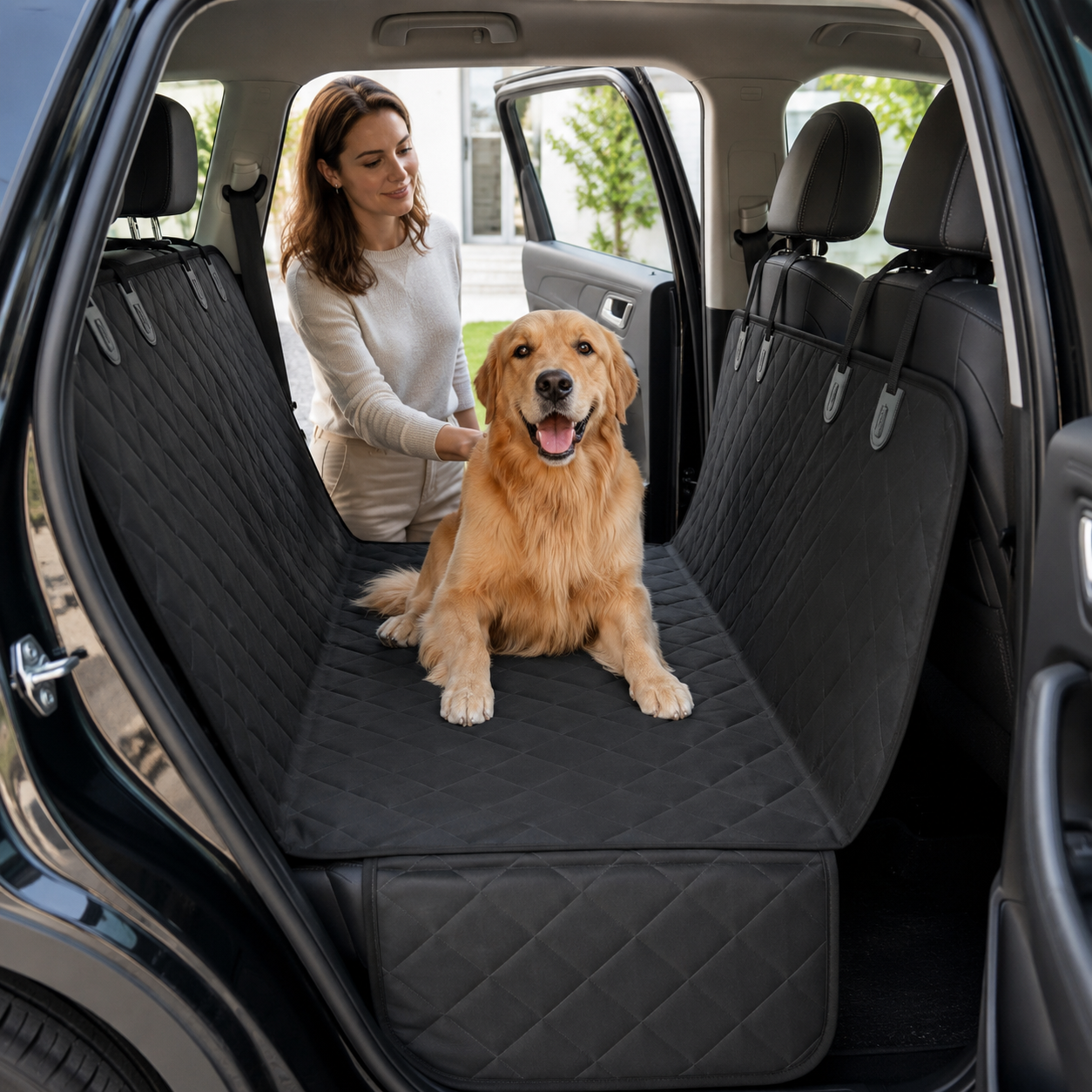 Quilted Pet Car Back Seat Cover with Non-Slip Backing