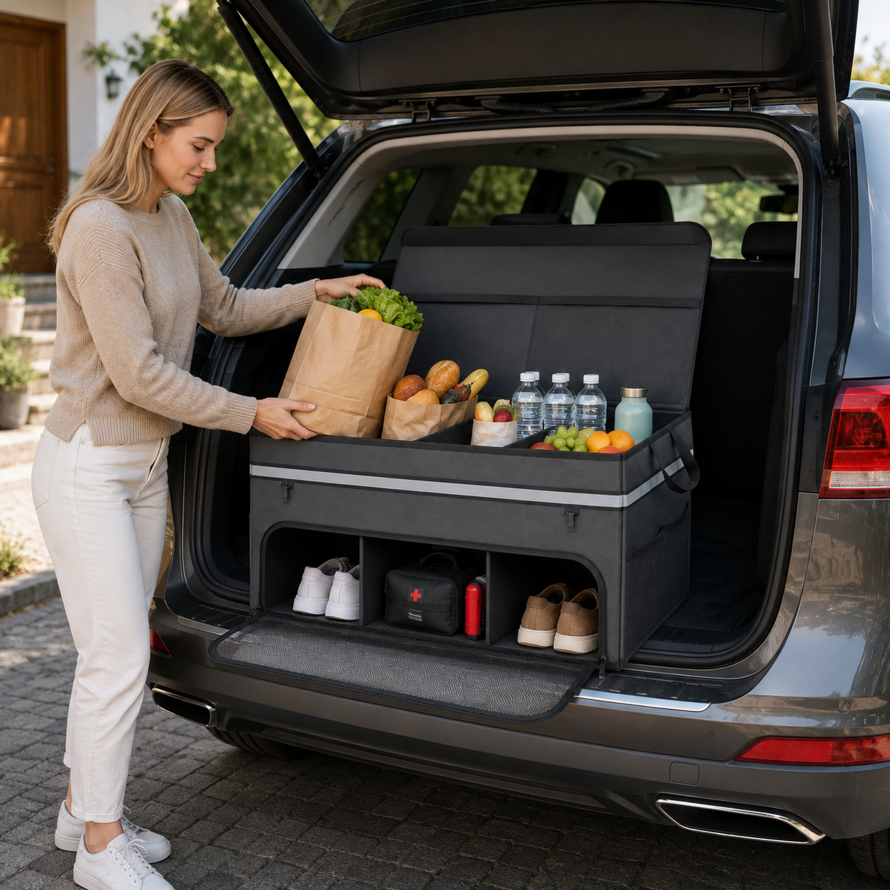 Foldable Double-Layer Car Trunk Organizer