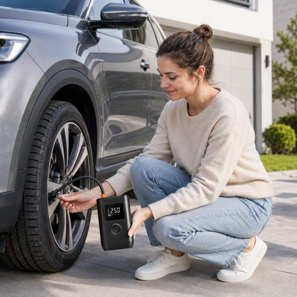 Portable Digital Tire Inflator with Pressure Gauge and LED Light