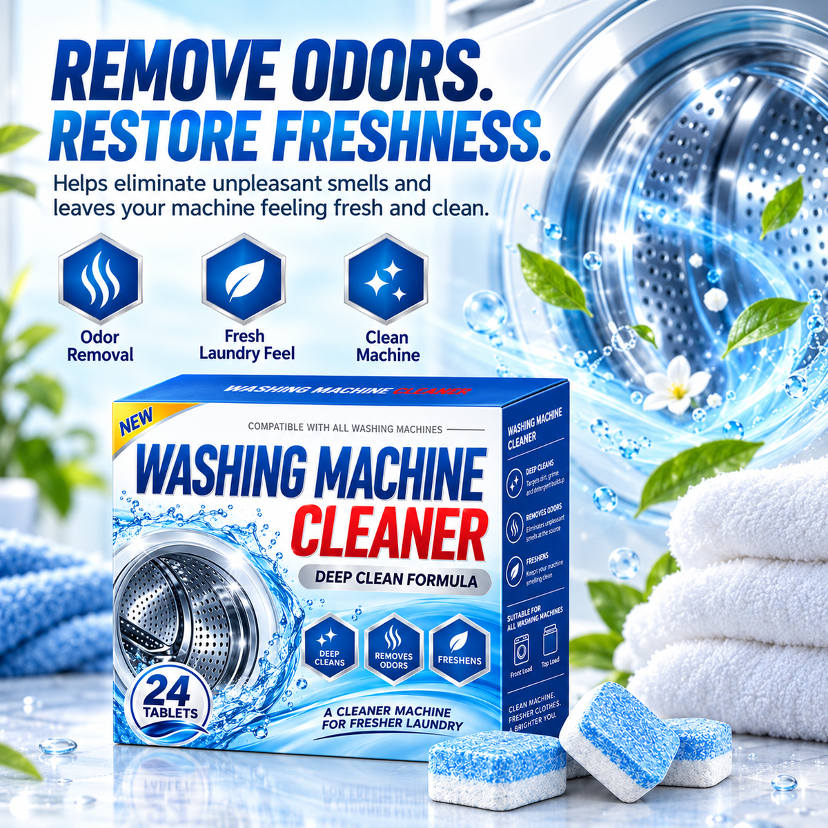 Deep Clean Washing Machine Cleaner Tablets – Removes Dirt, Residue & Odors
