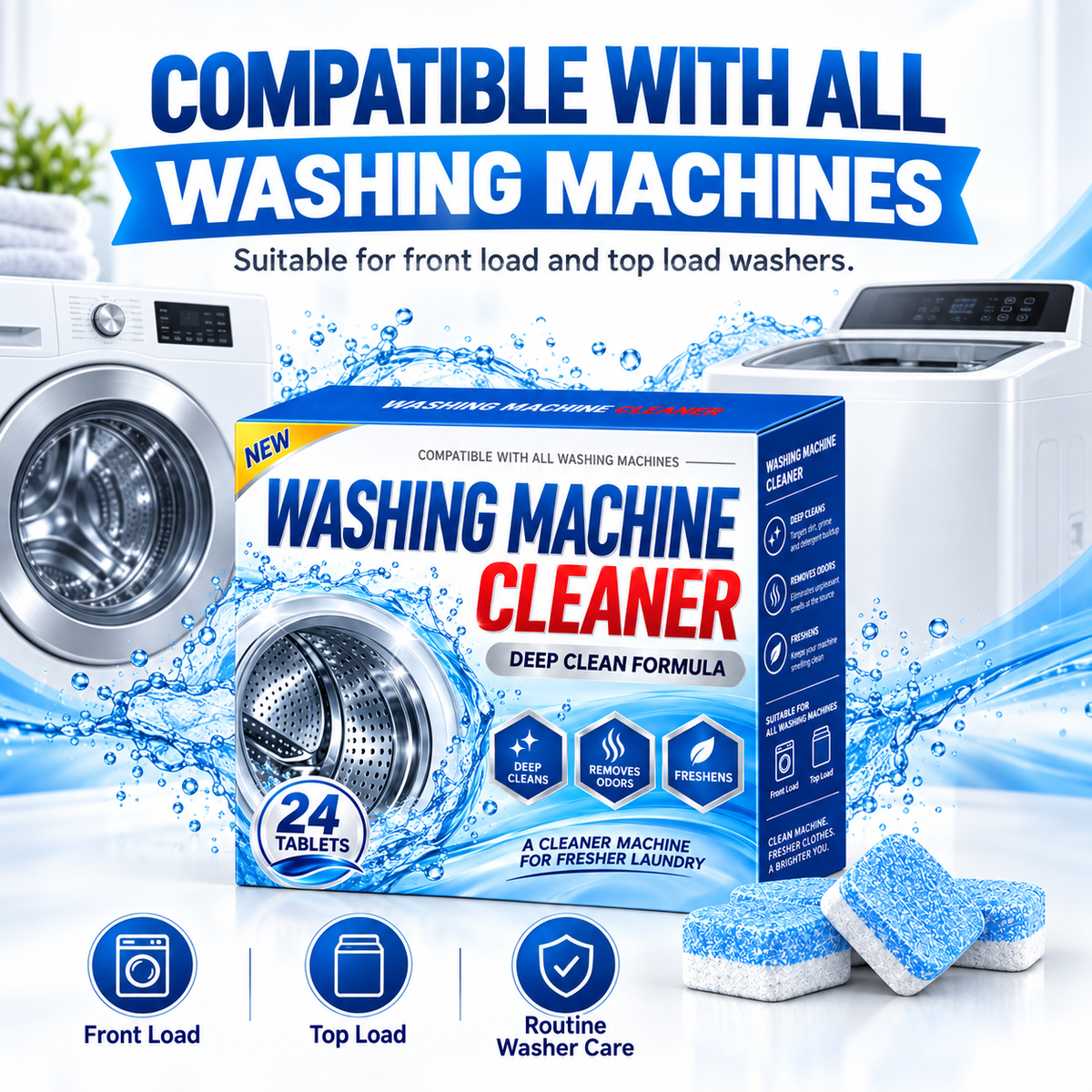 Deep Clean Washing Machine Cleaner Tablets – Removes Dirt, Residue & Odors
