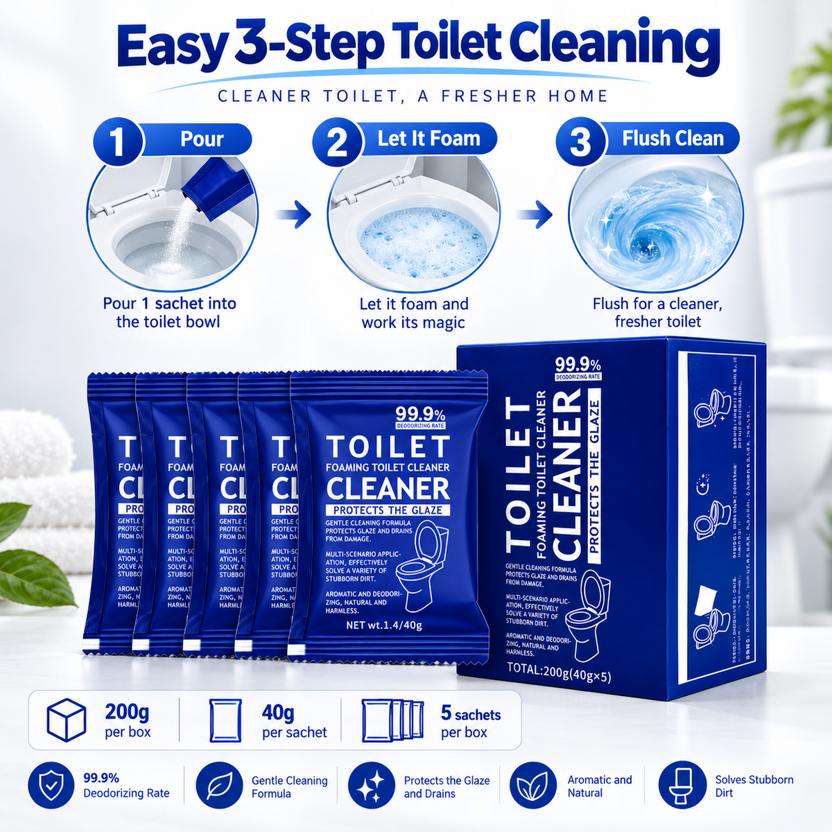 Toilet Cleaning Powder – Stain, Scale & Odor Remover for Toilet Bowl Care