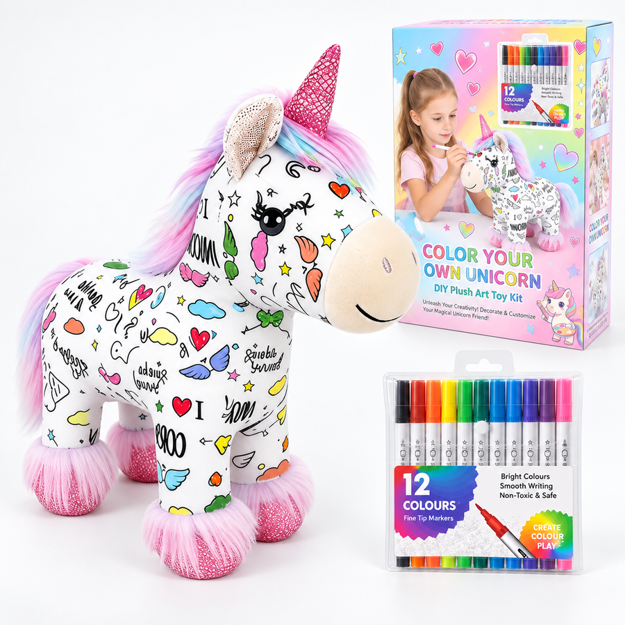 DIY Coloring Unicorn Plush Toy Kit – Creative Art & Craft Set for Kids