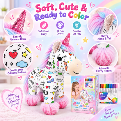 DIY Coloring Unicorn Plush Toy Kit – Creative Art & Craft Set for Kids