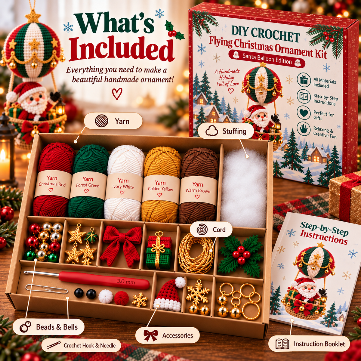DIY Crochet Ornament Kit – Handmade Seasonal Hanging Decoration