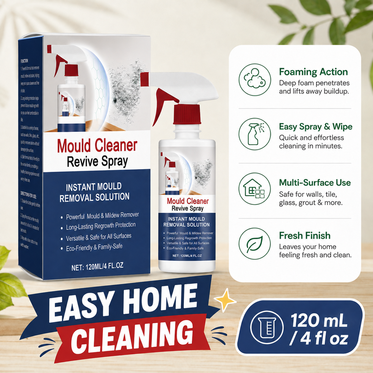 Mold and Mildew Stain Remover Spray Foaming Multi Surface Cleaner