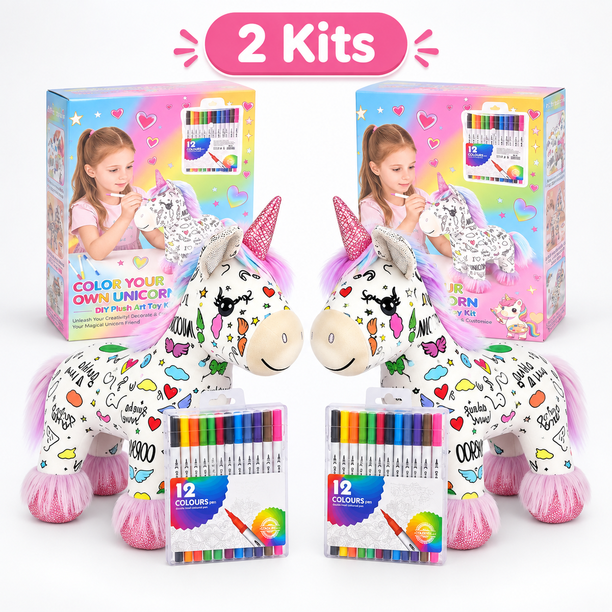 DIY Coloring Unicorn Plush Toy Kit – Creative Art & Craft Set for Kids