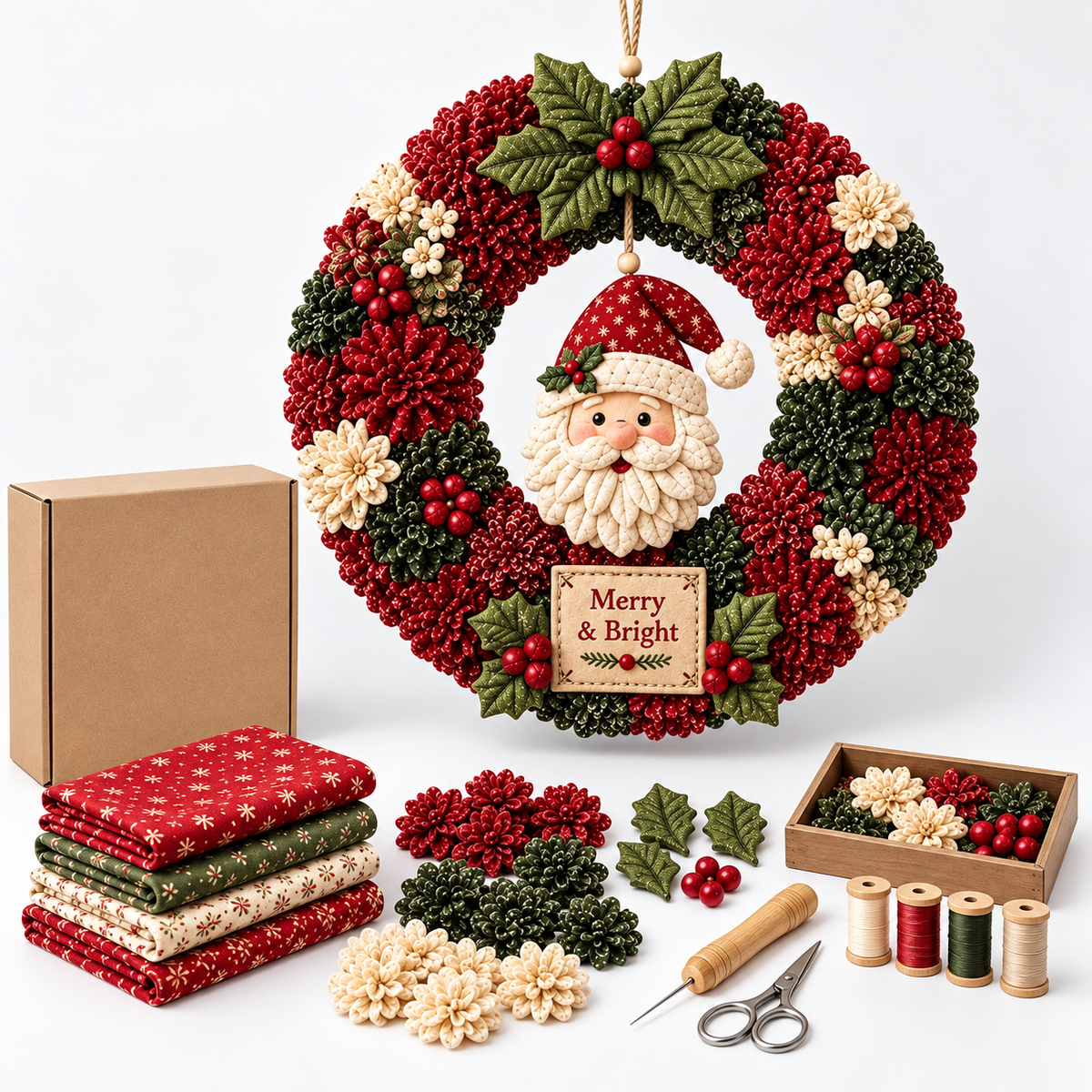 Fabric Wreath DIY Kit – Festive Handmade Door & Wall Decoration