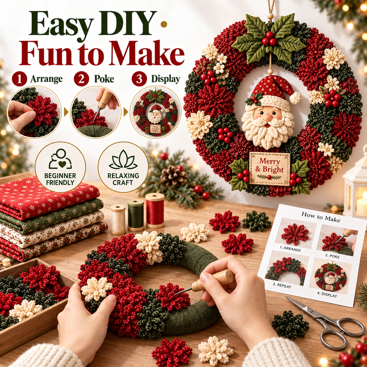 Fabric Wreath DIY Kit – Festive Handmade Door & Wall Decoration