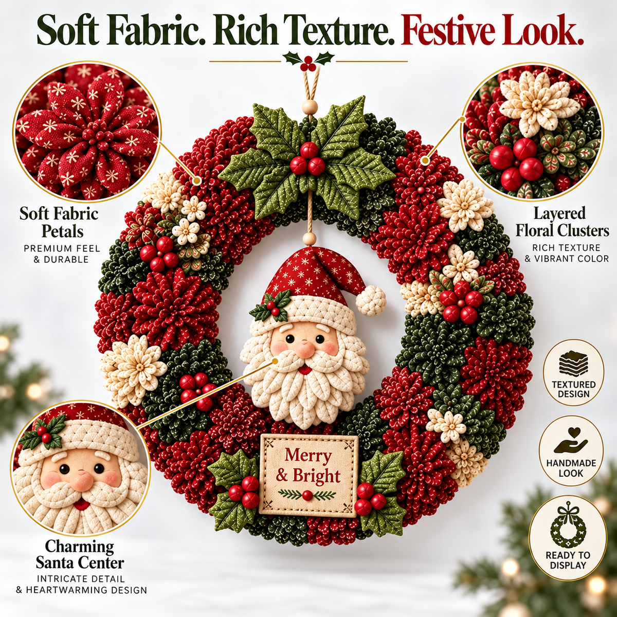 Fabric Wreath DIY Kit – Festive Handmade Door & Wall Decoration