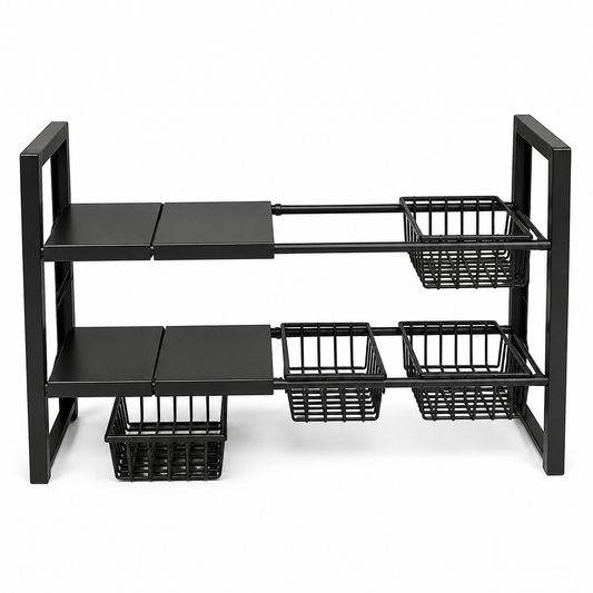Expandable Under-Sink Cabinet Organizer with Modular Shelves